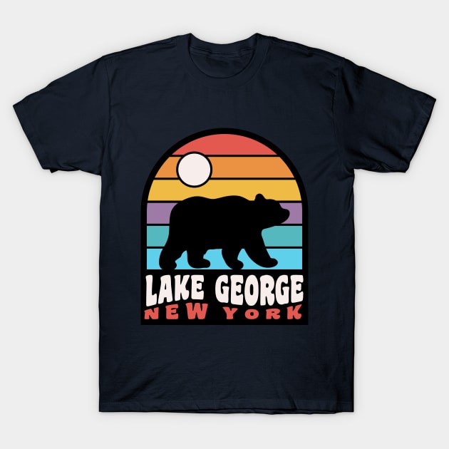 Lake George New York Adirondack Mountains Bear Badge T-Shirt by PodDesignShop